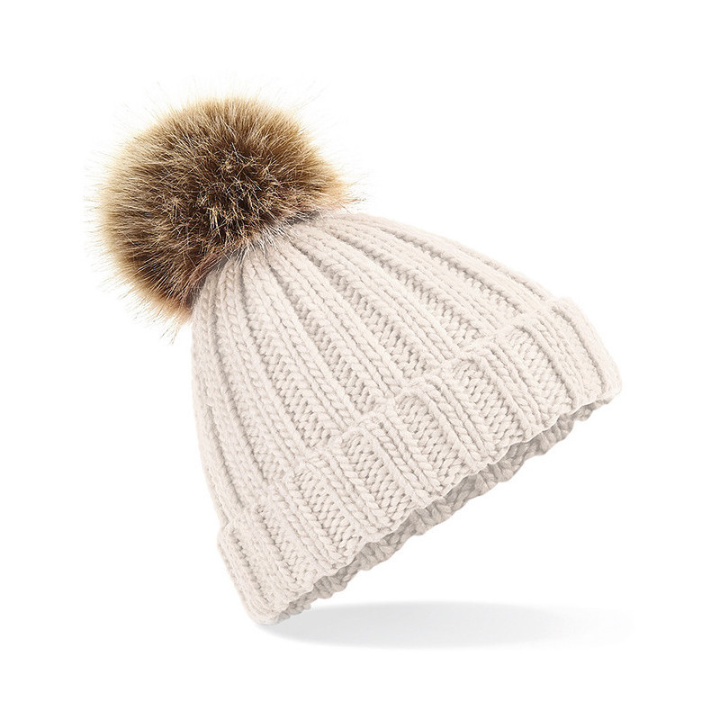 Junior mössa med tofs - Beige