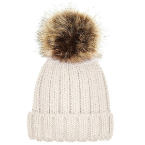 Junior mössa med tofs - Beige