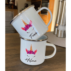 Emaljmugg med namn - Unicorn