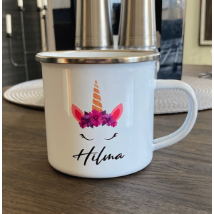 Emaljmugg med namn - Unicorn