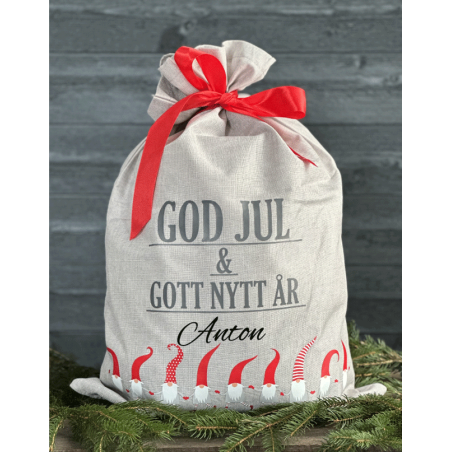 Ljusgrå Julklappssäck med namn