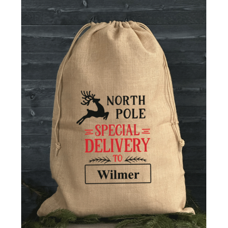 Julklappssäck med namn - NORTH POLE Delivery